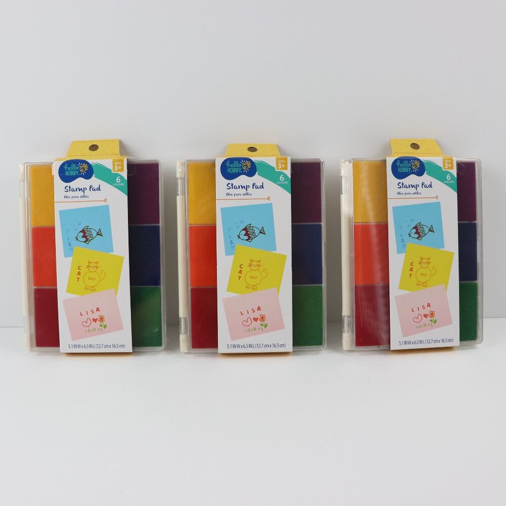 Hello Hobby ~ Lot of 3 ~ Stamp Pad 6 Colors Ink Stamp 5.1 X 6.5"